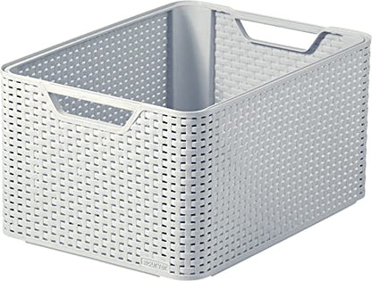CURVER Style Rattan Effect Kitchen, Living room, Bathroom, Bedroom, Utility Large Rectangular Storage Basket 30 Litres - Grey - size: 30 Litre