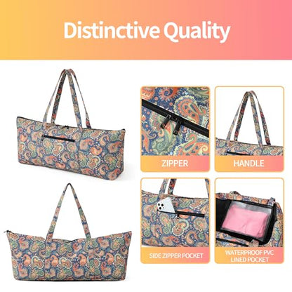 | Yoga Mat Bag | Large Yoga Mat Carrier with Wet Pocket | Yoga Gifts | Gym Tote Bag for Women - color: Tote-Orange Cashew Flower