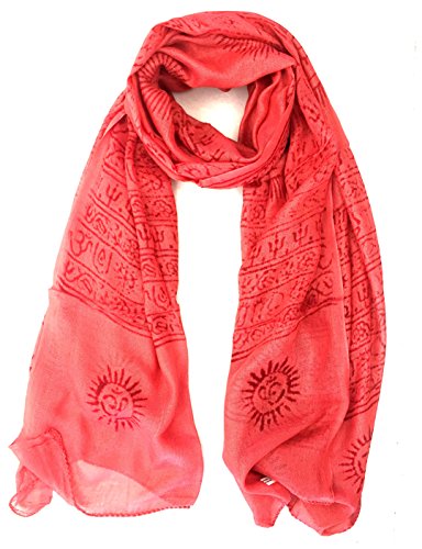 OMA Large Om Scarf Wrap Hand Block Printed Shawl For Yoga Meditation BRAND - color: Red