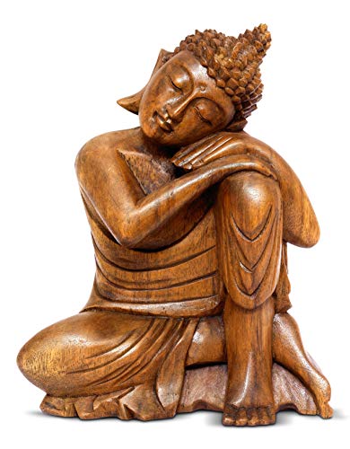 G6 Collection 12" Wooden Serene Sleeping Buddha Statue Hand Carved Sculpture Handmade Figurine Decorative Home Decor Accent Handcrafted Traditional Modern Decoration (Medium) - size: Medium
