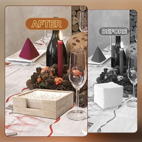 Luncheon Napkin Holder,Travertine Stone Napkin Holders Fit for 6.5”x6.5” Luncheon-Sized Napkins,Stone Napkin Holder for Table Kitchen Counter Dining Room Party Bar Decor,Beige - size: 7.7 x 7.7 Inch