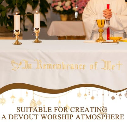 Large in Remembrance of Me Altar Frontal 88.2x52in Holy Communion Table Cloth Cover White Rectangle Communion Table Cloths for Church for Gatherings Baptism Ceremonies (Gold Embroidery) - color: Gold Embroidery