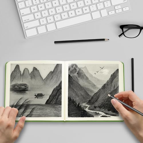 E-WEICHEN Square 5x5 inches 80gsm 96sheets/192 Pages Notebooks Blank Sketchbooks Travel Journal Pocket Hardcover Paint Writing Diary Memo Planner PU Leather Cover. Green - color: PU Cover-5x5in-Green