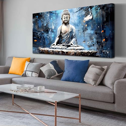 Xxliren Blue Zen Wall Art for Living Room Large Size Meditation Wall Decor Buddha Wall Art Yoga Wall Decor Ready To Hang Size 60 x 30 Inch