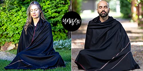 Versatile Premium Wool Blend Meditation Shawl - Large Unisex Prayer Wrap, Oversized Scarf & Yoga Blanket - color: Black