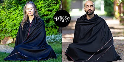 Versatile Premium Wool Blend Meditation Shawl - Large Unisex Prayer Wrap, Oversized Scarf & Yoga Blanket - color: Black