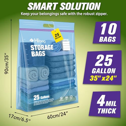 25 Gallon Large Storage Bags, 35” x 24” Jumbo Zipper Bags with Handle, Extra Large XL Zip Top Bags for Clothes Travel Moving, Blue, Pack of 10 - size: 25gallon-10p
