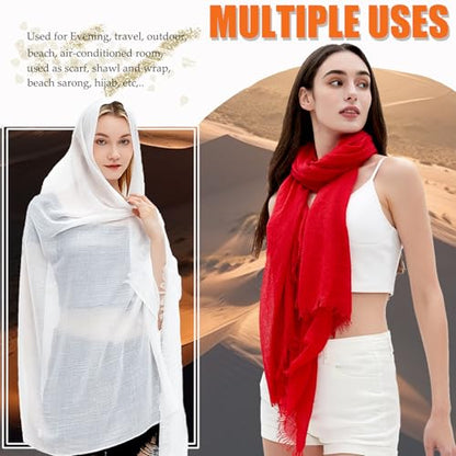 Women Summer Scarfs Lightweight Large Long Gauze Shawl Linen Beach Wrap Plain 75”×43” - color: Red