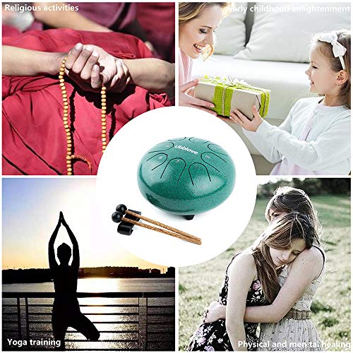 Steel Tongue Drum for Kids: 8 Notes 6 Inches Key of C Metal Steel Drums Instrument with Bag for Meditation, Yoga, musical education, zen tone (Green) - color: Green