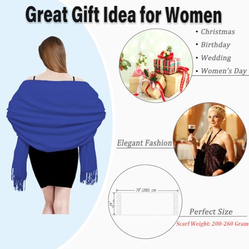 TwoYek Womens Scarf Pashmina Shawls and Wraps for Evening Dress Wedding Bridesmaid Gift - color: Blue