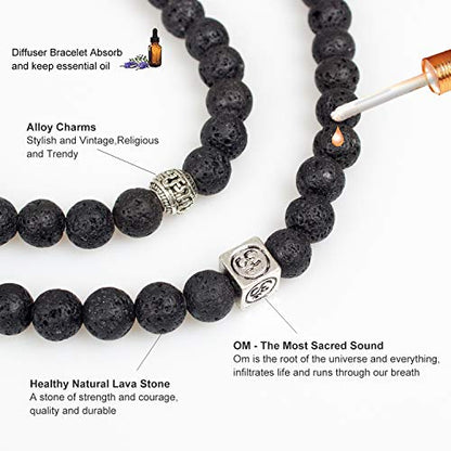 108 Mala Beads Necklace 7 Chakra Tree of Life Pendant Prayer Buddha Bracelets Healing Stone Yoga Men Women Jewelry - color: Natural lava beads