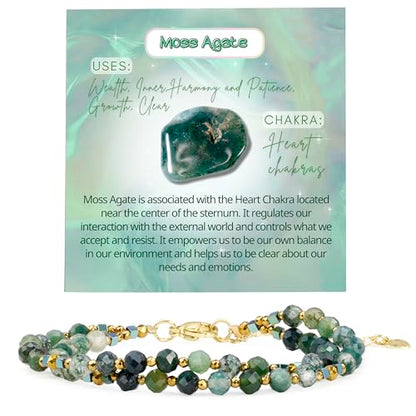 Farfume Beaded Bracelets for Women, Chakra Crystal 4mm Beads Gemstone Natural Stone Bead Spiritual Jewelry Gifts for Women - color: Green Moss Agate-Inner Harmony
