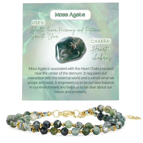 Farfume Beaded Bracelets for Women, Chakra Crystal 4mm Beads Gemstone Natural Stone Bead Spiritual Jewelry Gifts for Women - color: Green Moss Agate-Inner Harmony