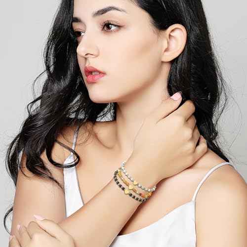 Handmade Original 4mm Mini Gemstone Stretch Bracelet for Women with Natural Stone Healing Crystal and Gold Heart Beaded