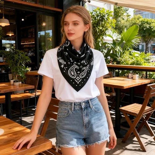 35" Head Scarf Large Square Scarf Like Cotton Hairscarf Fashion Scarves Bandana Night Sleeping Wraps for Women B01 - color: Black Paisley