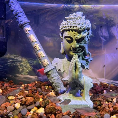 livelyfish Meditating Buddha Statue Zen Garden Statues Sandstone Thinker Buddha Sculpture Figurine for Fish Tank Aquarium Home Decorations, Gift (C-Large) - size: C-Large
