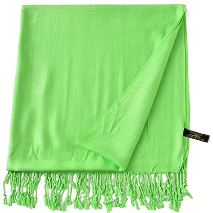 CJ Apparel Solid Color Tassels Design Nepalese Shawl Scarf Wrap Stole Throw Head Wrap Pashmina Gift Hand Made in Nepal New - color: Bright Green