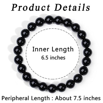 MAIBAOTA Healing Crystal Bracelet for Women Men, 8/4 mm Natural Stone Beaded Bracelets, Jewelry Birthday Gifts, Round Gemstones Stretch Bracelets - color: Black-Obsidian, size: 8 mm