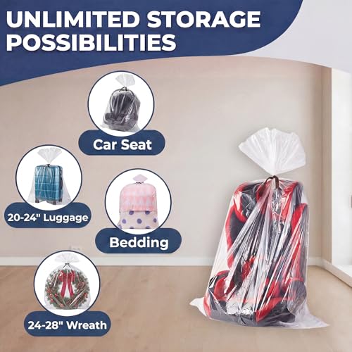 Wowfit 5 CT 36x50 inches Extra Large Clear Plastic Bags, Durable and Multipurpose, Transparent for Attic and Basement Storage (1.6 Mil Flat Bags) - size: 36"x50"
