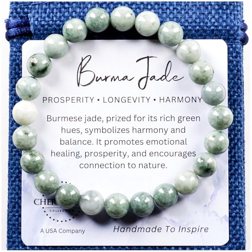 Cherry Tree Collection – Handmade Crystal Bracelets with Black Obsidian, Tiger’s Eye and 6 Other Gemstones for Men & Women – 8mm Beaded Bracelet for Healing, Protection & Positive Energy–Sizes S/M/L - color: Burma Jade, size: Small