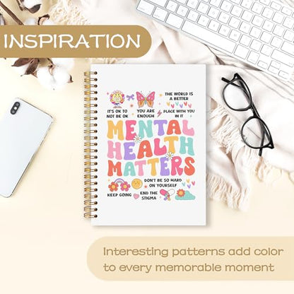 WARDOS Mental Health Matters Notebook Journal 5.5x8.3, Boho Rainbow Floral Therapy Journaling Notebook for Women Teens, Guided Journal for Mental Health, Psychology Gifts