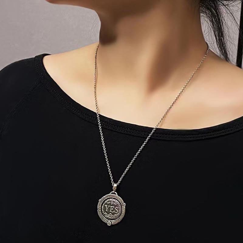 Vivian&CD Good Luck Necklace for Women and Men, Spinner Charm Necklace Luck Amulet Protection Necklace Meditation Prayer Wheel Rotatable Pendant Necklace jewelry for Women and Men - style: Decision coin