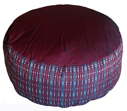 Meditation Cushion Zafu Pillow - Buckwheat and Kapok Fill - Global Weave Burgundy - color: Global Weave Burgundy