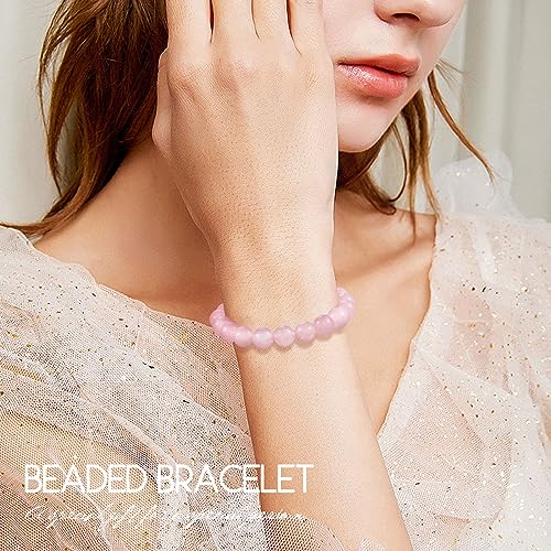 Natural Stretch Jade Bracelet for Women Men 10MM Bead 6.7 Inch to 7.5 inch Healing Crystal Energy Gemstone Bracelet for Women Men Gift - color: pink