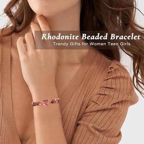 Gifts for Daughter Granddaughter, To My Mom Grandma Wife Girlfriend Sister Jasper Heart Bracelets Birthday Graduation Anniversary Christmas Stocking Stuffers Valentines Mothers Day Jewelry - style: 5.Gift To My Granddaughter: Rhodonite Beads