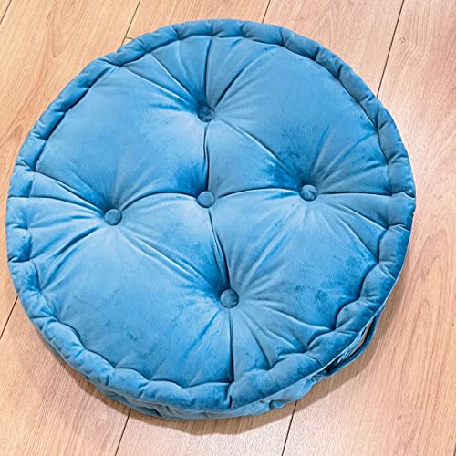 Tufted Velvet Floor Cushion, Round Thick Seating Cushion with Carrying Handle, Patio Meditation Pillow Tatami Chair Pads, 20"x20"x3.9", Blue - color: R-blue