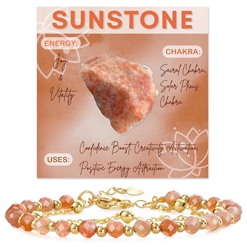 Farfume Crystal Bracelet Beaded Bracelets 4mm Natural Stone Beads Gemstone Handmade Jewelry Gift for Women - color: Sunstone-Joy & Vitality