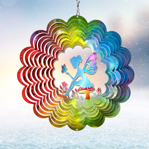 Fairy Wind Spinner - Kinetic Hanging Wind Sculpture | 12-Inch 3D Windcatcher for Garden, Metal Art Yard Decor, Outdoor Ornament & Lovely Gifts for Mother, Wife, Daughter, Girls & Women - color: Mandala Flower Fairy