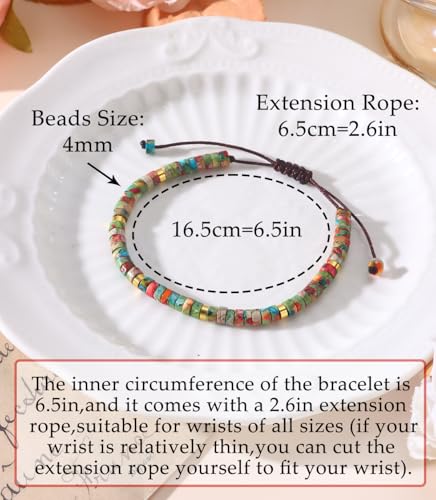 CASDAN Natural Crystal Beaded Bracelet for Women Natural Stone Adjustable Braided Rope Bracelets Spiritual Bracelet Inspirational Gifts - color: Imperial Turquoise