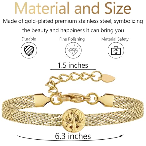 Mesh Link Gold Bracelet for Women 14K Gold Plated Clip Beads Dainty Bracelets Gift for Women - style: Gold-Tree