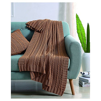 VCNY Home - Throw, Soft & Cozy Cotton Blanket, Cable Knit Home Décor - color: Taupe