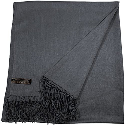 CJ Apparel Solid Color Tassels Design Nepalese Shawl Scarf Wrap Stole Throw Head Wrap Pashmina Gift Hand Made in Nepal New - color: Dark Grey A1038