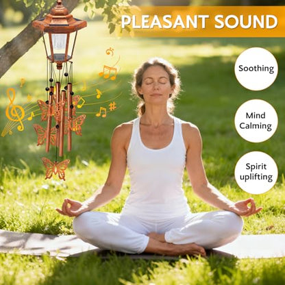 Large Solar Butterfly Wind Chimes, Gift for Women Mom Grandma Wife Sister Daughter Neighbor, Classic Bronze Wind Chimes With Wind Catcher, Solar Decor Lights For Outdoor Garden Patio Yard Porch Window