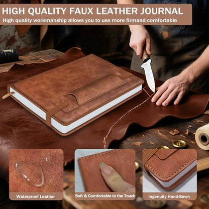 Lined Journal Notebook for Women Men, 256 Pages, Medium 5.7 in x 8.3 in - 100 GSM Thick Paper – Hardcover Leather Journals for Writing, Work, School, Note Taking, Diary Notepad, Brown - color: Brown