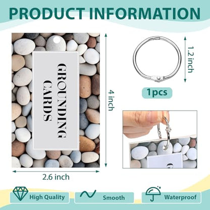 AmazingSpark 10 Pcs Grounding Card Coping Skills Card for Anxiety & Stress Relief with Metal Binder Rings Mindfulness Flashcard Meditation & Self-Care Tools Mental Health Therapy Gift for Adults Teens