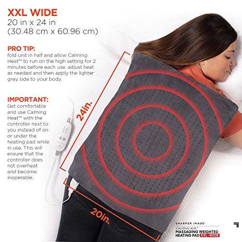 Calming Heat XXL Wide Massaging Vibrations Weighted Heating Pad by Sharper Image | Auto Shut-Off Feature, Gift for Holidays, Women & Men | 3 Heat, 9 Massage, 20” x 24”, 5 lbs - size: 27 Combinations- 20” x 24”, 5 Pound