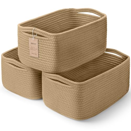 3-Pack Storage Baskets for Organizing | Woven Shelf Toy Basket | Rope Baskets for Gifts Empty | Closet Organizer Bins with Handles | Cube Decorative Box | 11.8×7.8×5.1” | Brown - color: Brown, size: 11.8"L×7.8"W×5.1"H