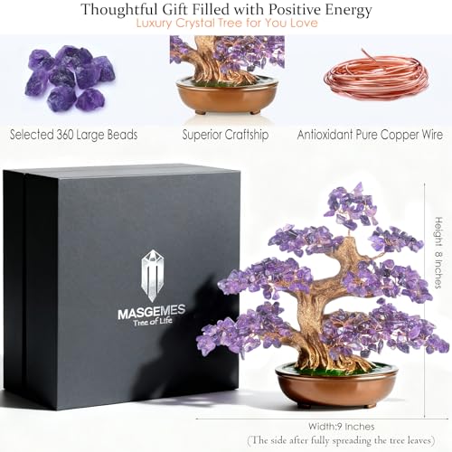 Amethyst Crystal Tree of Life – Handmade Gemstone Bonsai Tree with Natural Stones(360 Large Beads), Chakra Healing for Positive Energy, Home & Office Feng Shui 8" - color: Amethyst Tree With 360 Large Beads