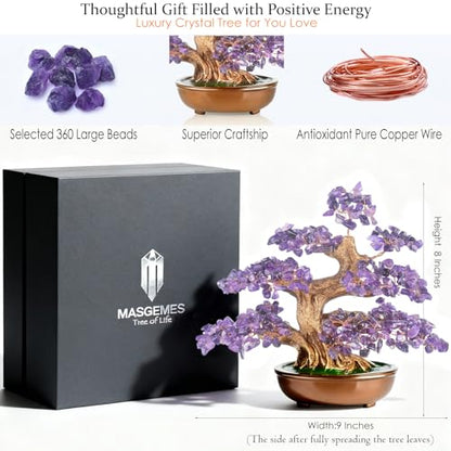 Amethyst Crystal Tree of Life – Handmade Gemstone Bonsai Tree with Natural Stones(360 Large Beads), Chakra Healing for Positive Energy, Home & Office Feng Shui 8" - color: Amethyst Tree With 360 Large Beads
