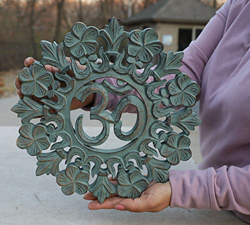 DharmaObjects Handcrafted Wooden Om Wall Decor Hanging Art (OM TURQUOISE) - color: OM TURQUOISE