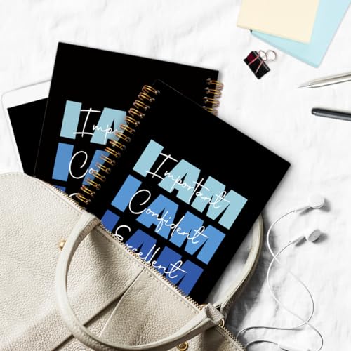 I Am Affirmation Spiral Notebook, Blue and Black Motivational Journaling Notebooks, Affirmation Spiral Journal for Kids Men Women, Positive Office School Supplies Gifts, 5.5x8.3 In - color: am affirmation