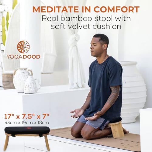 Yoga Dood Meditation Bench - Folding Bamboo Meditation Stool with Velvet Cushion & Carry Bag, Seiza Prayer Bench