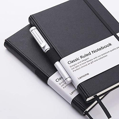 Lemome Ruled Notebook/Journal - Lined Journal for Writing, 5.75'' x 8.4'' Notebook Journal, 146 pages Faux Leather Notebook with Thick Paper, Waterproof Hardcover, Elastic Closure - color: black