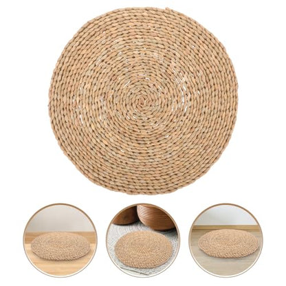 Woven Meditation Floor Cushion Seat Pad, 40x40cm Deep Grass Zabuton Mat for Yoga, Tatami, Zen Sitting, Handmade Floor Pillow for Bedroom and Meditation Practice
