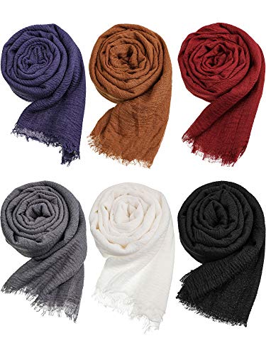 Geyoga 6 Pcs Women Scarf Shawl Hijab Scarves Cotton Crinkle Hijab for Women Blend Shawl Crinkle Wrap Head for Seasons - color: Classic Colors