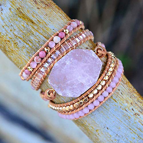 Boho Wrap Bracelet for Women, Handmade Natural Imperial Jasper Multi-Layer Stone Beaded Bracelet, Bohemian Healing Crystal Stone Jewelry Gifts - color: Pink